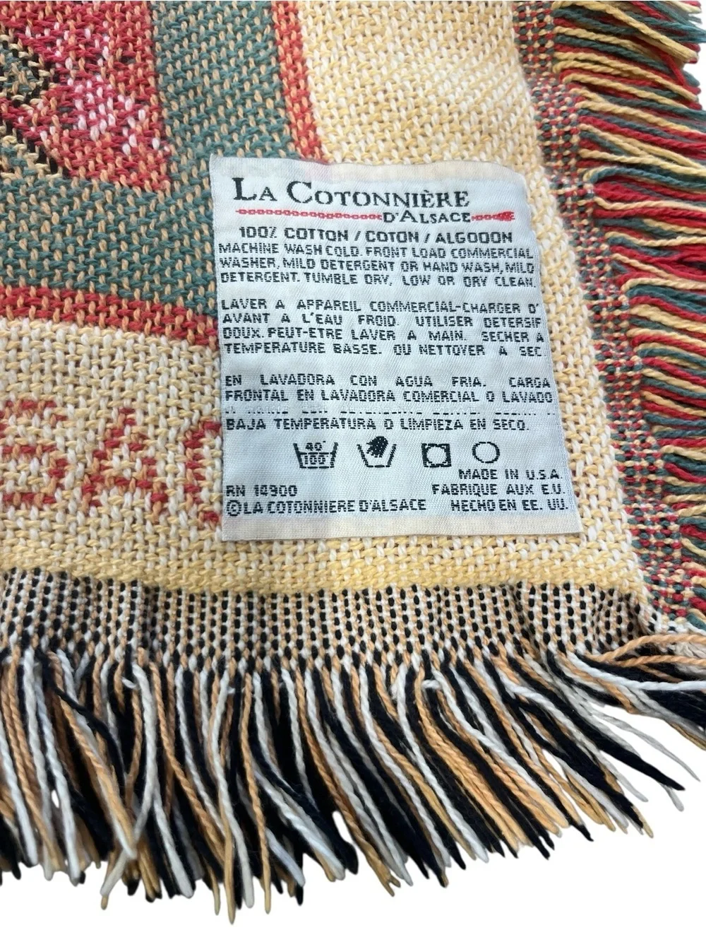 Vintage La Cotonniere D'Alsace Aztec Southwest Tapestry Throw Blanket USA